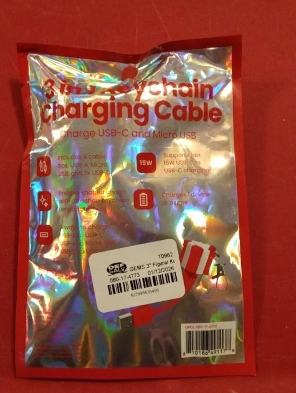 Universal Red Multi-Connector Charging Cable - 3-in-1